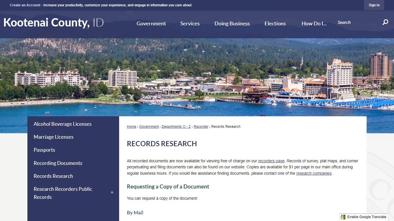 Records Research | Kootenai County, ID