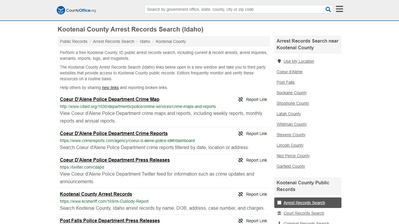Kootenai County Arrest Records Search (Idaho) - County Office